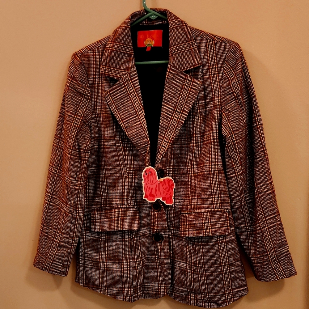Rich Fashion women's Brown Plaid Jacket size 6